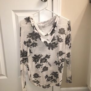 white and grey flowers long sleeve with hood